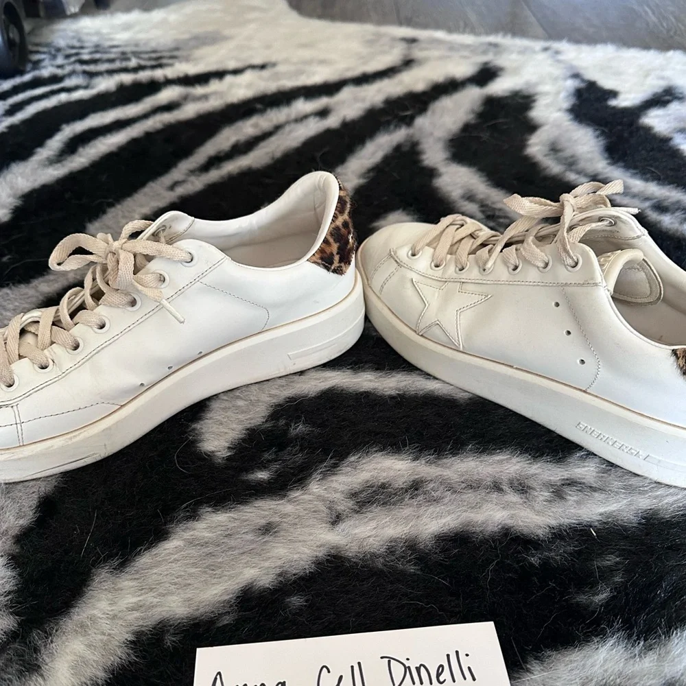 Purestar Golden Goose White Leather Sneakers with Leopard Heel Tab - Picture 5 of 8